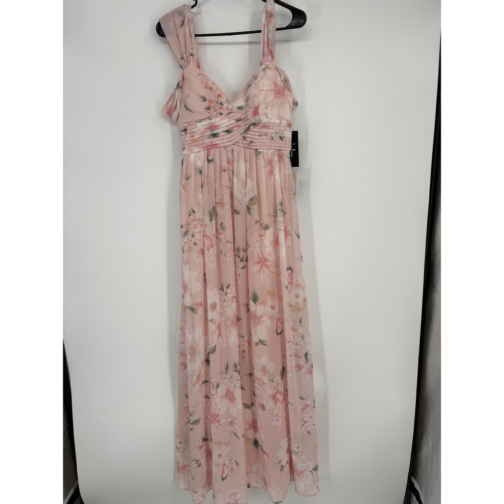 Lulus Maxi Dress Womens S Pink Floral Garden Me Pleated Chiffon Formal Gown